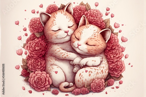 Cuddling Chinese Li Hua Cat Couple