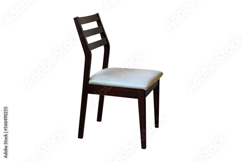 Wooden chair with white leather cushion