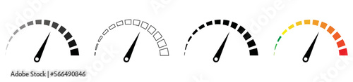 Speedometer icon set. Customer satisfaction indicator level. Risk level gauge. Productivity meter. Info-graphic icons set. Vector illustration. EPS 10 000