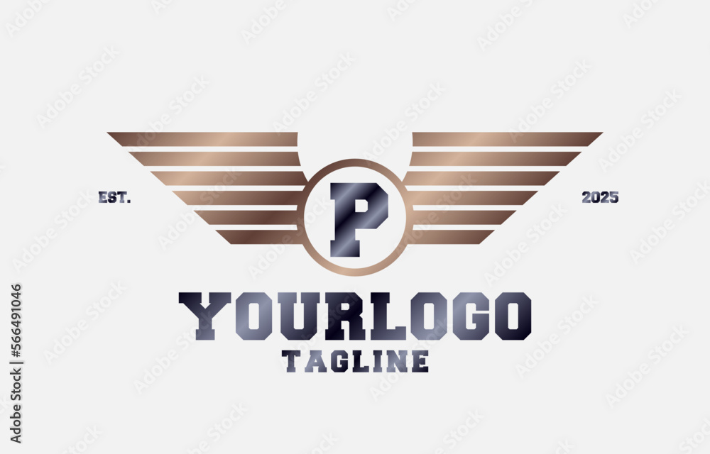 letter P metal wings initial vector logo design element letter P metal wings initial vector logo design element