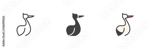Stork bird different style icon set