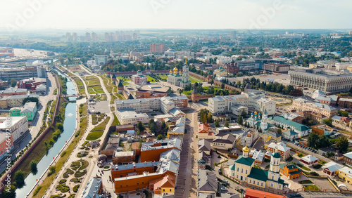 Tula, Russia. Tula Kremlin. Pedestrian street Metallistov. General panorama of the city from the air, Aerial View