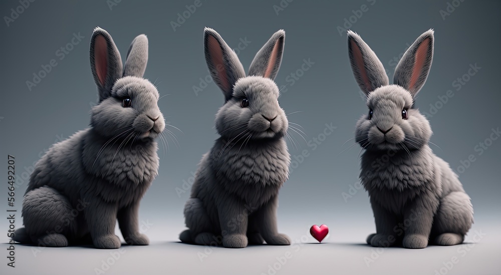 Obraz premium Gray bunnies on a uniform background
