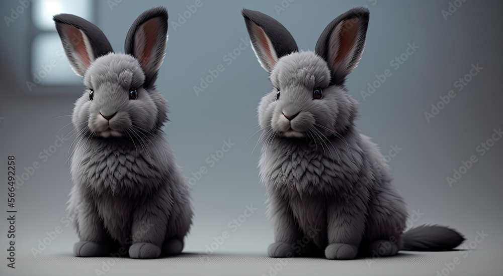 Obraz premium Gray bunnies on a uniform background
