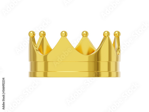 Realistic royal crown gold metal, symbol of power. 3d rendering. Icon on white background.