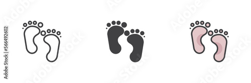Baby feet different style icon set