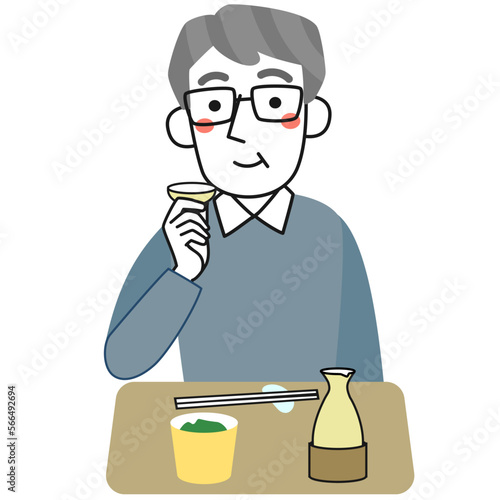 日本酒を楽しむシニア男性の上半身