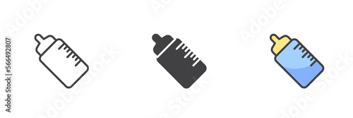 Baby feeding bottle different style icon set