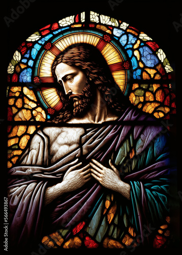 Stained glass portrait of Jesus Illustration, created with Generative AI technology 