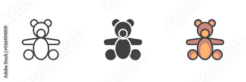 Teddy bear toy different style icon set
