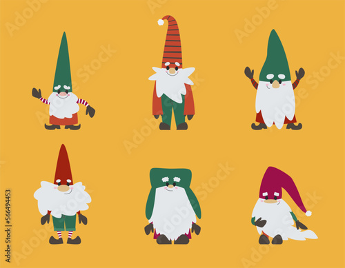 Set of cute gnomes in flat style. Fairy tale characters.