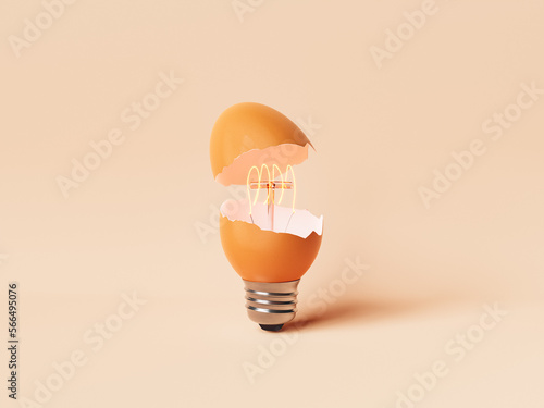 3D rendering of egg shaped light bulb against beige background