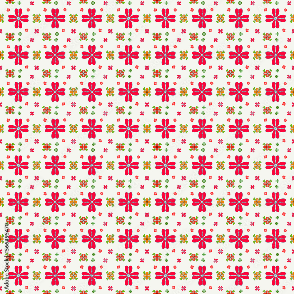 Illustrated on fabric of summer flower seamless pattern on red pink. Abstract background. Illustrated on fabric of summer flower seamless pattern on red pink. Abstract background.