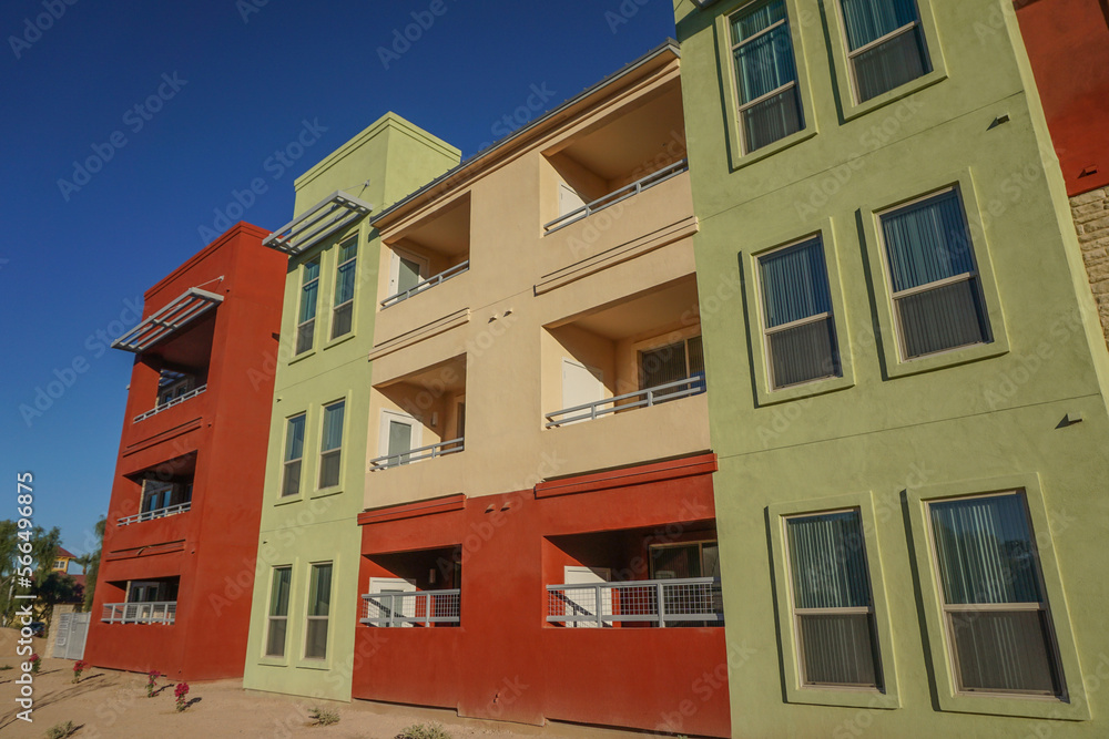 exterior view of new rental apartment buildings