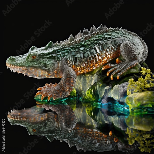 Crocodile Crystal And Glass Art  generative AI 