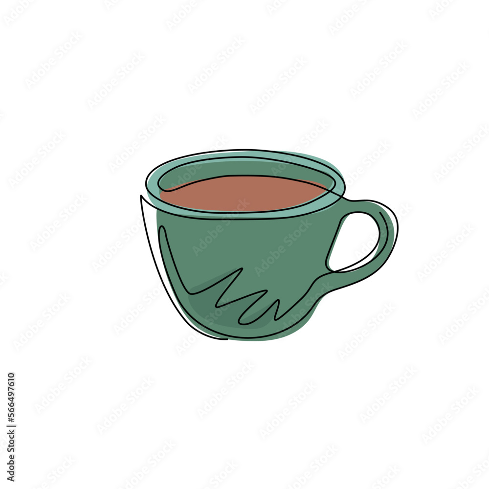 Continuous one line drawing cup of coffee flat icon logo symbol. Idea for advertising coffee drinks, business card, branding and corporate identity. Single line draw design vector graphic illustration