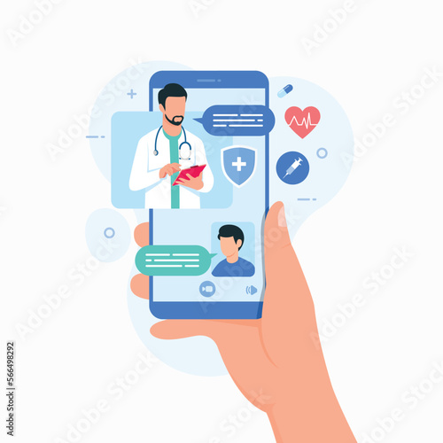 Online medical support doctor consultation smartphone app design concept vector illustration