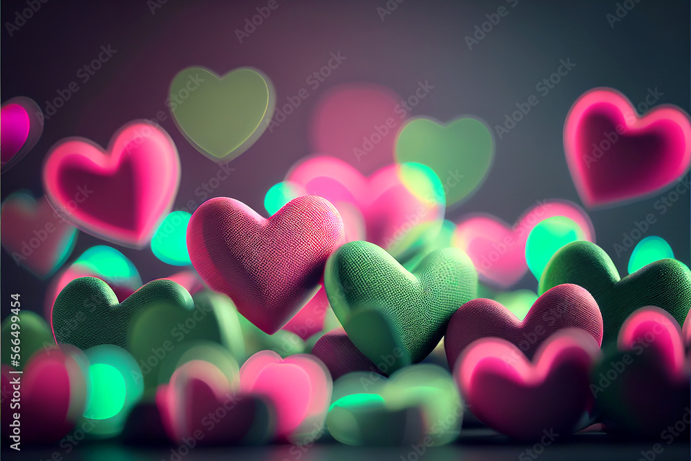 pink and green hearts with glowing bokeh background, Valentine's Day background, Generative AI pink and green hearts with glowing bokeh background, Valentine's Day background, Generative AI