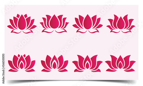 Lotus flower icons. Lotus flower. Lotus symbol illustration icon set. Lotus Flower Logo Icon. Pink silhouettes of lotus flowers. Vector