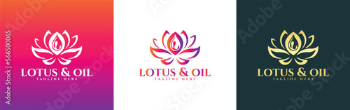 Lotus flower oil logo design. Beauty flower oil or massage with lotus concept logo design. Lotus oil flower logo template design. Vector