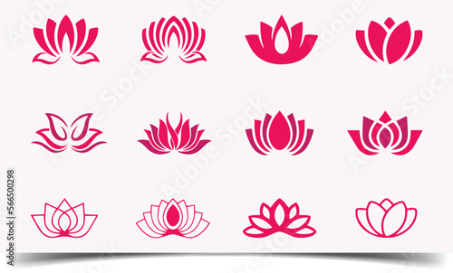 Lotus flower icons. Pink with Purple lotus flower. Vector lotus icons set on white background. 