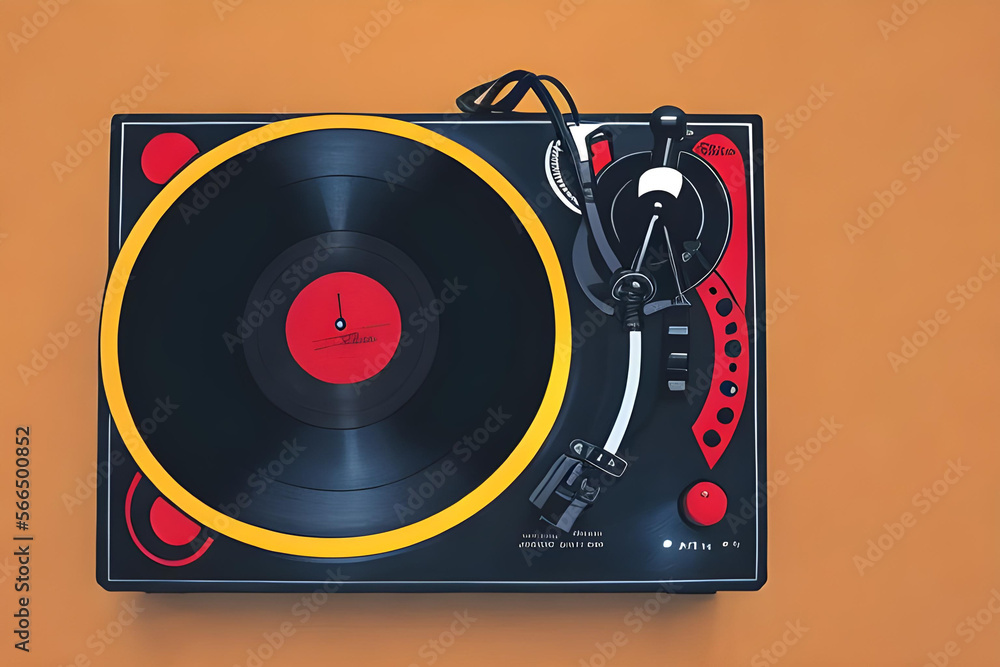 Obraz premium turntable with vinyl record. old vinyl records. turntable with record. Turnable. Record player. Record player concept. turntable concept. Vinyl. Vinyl records. records. Stylized art. AI generated. LP.