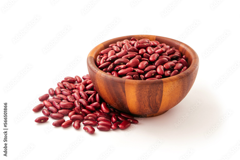 Red beans in wooden bowl with floor isolated on white background. Red beans in wooden bowl with floor isolated on white background.