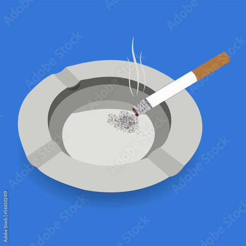 cigarette and ashtray. smoke illustration on blue background.