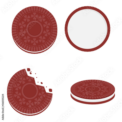Cookies sandwich cream in Red Velvet flavor. snack collection icon set in cartoon flat illustration vector.
