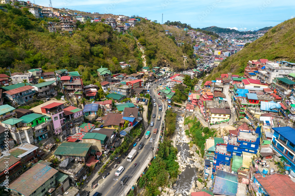 Baguio City, Philippines - Jan 2023: The Valley of Colors along the Halsema Highway, between the border of La Trinidad and Baguio.