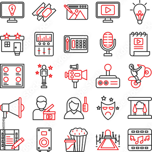 Video Production icons set, film industry icons, cinema icons set, Video Production icons pack, Video icons, Video Production of icons, video making icons set, video production line dual icons set