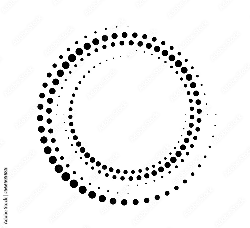 Dotted gradient circle. Halftone effect circular dotted frame. Progress round loader. Half tone circle. Vector illustration isolated on the white background.