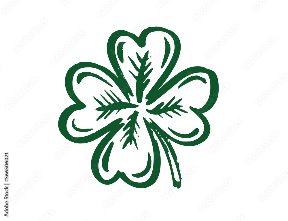 Retro Style Emblems leaf clover,  St. Patrick's Day, hand drawn Illustration.
