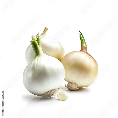 golden and white onion isolated on white background.Generative AI