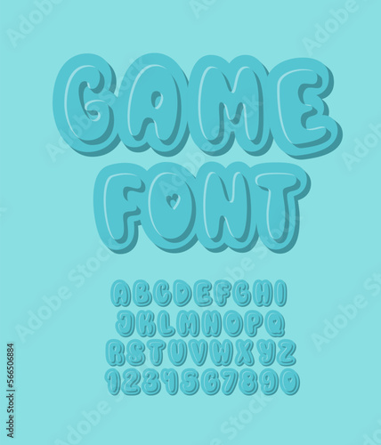 Game Font. Funny Button Letters and Numbers. Playful Kids Alphabet.