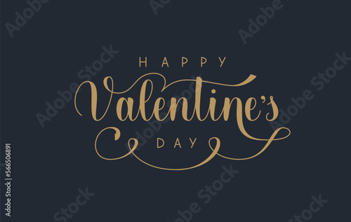 Happy Valentines Day Golden Handwritten Phrase. Vector Hand Lettering for Greeting Card.
