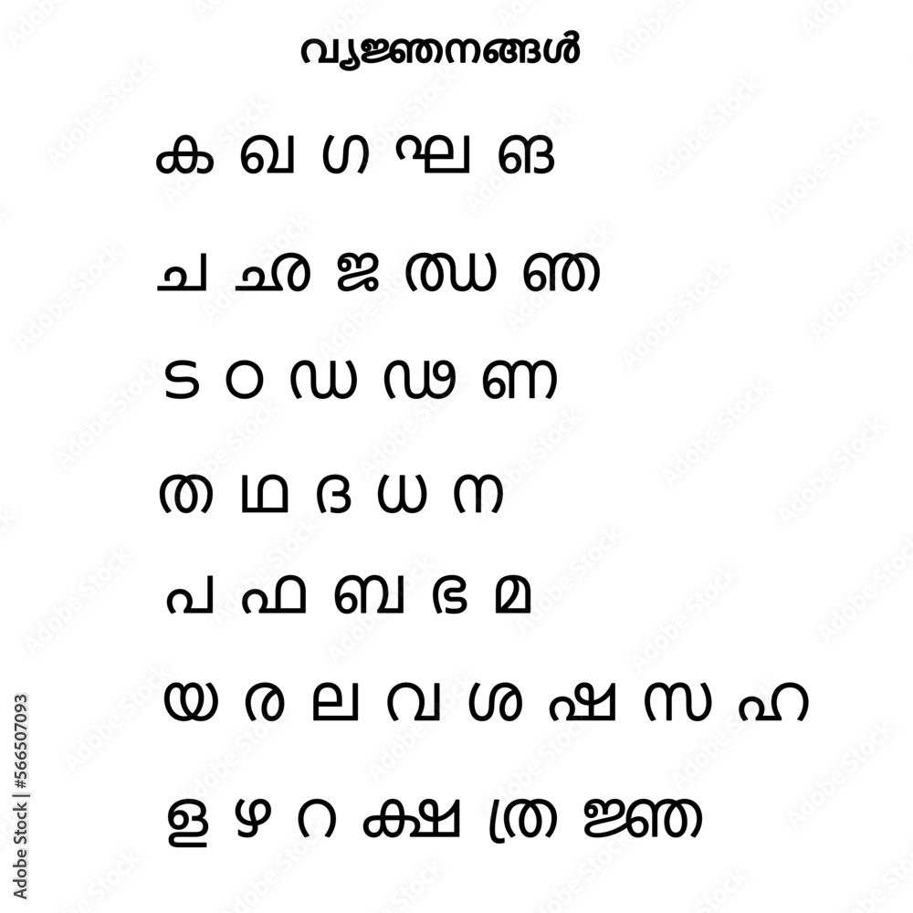 Malayalam Alphabets Vowels and Consonants Stock Vector | Adobe Stock
