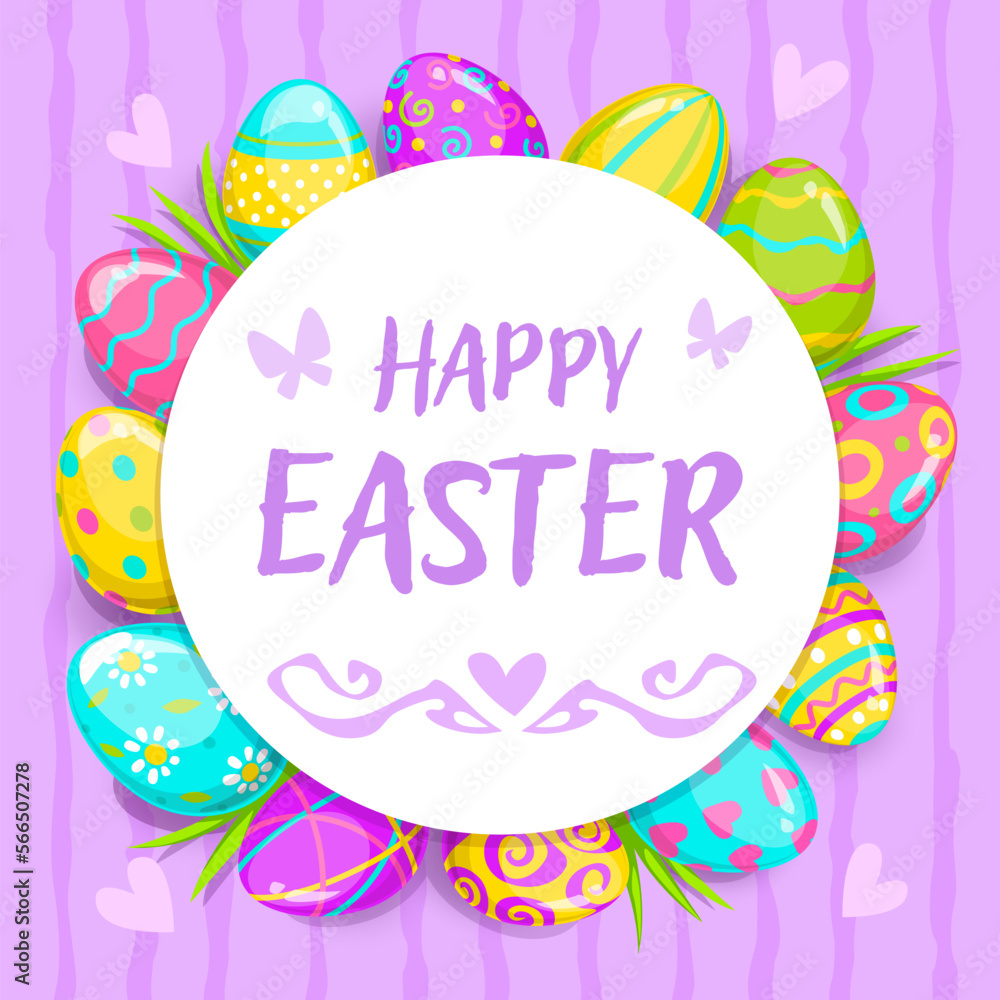 Happy Easter greeting card with eggs. Vector art. Happy Easter greeting card with eggs. Vector art.