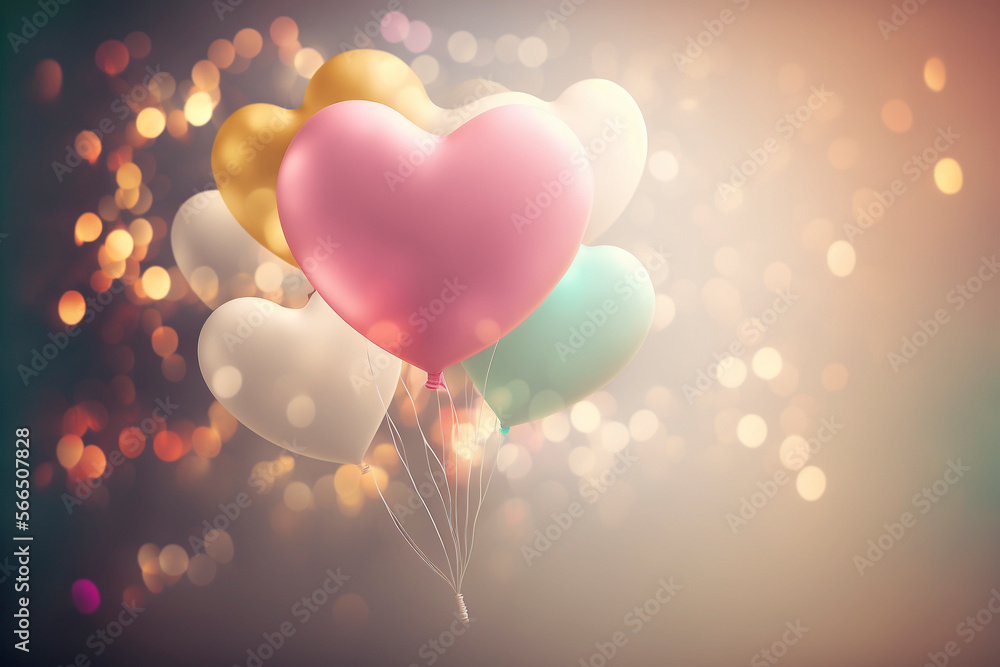 The Love is in the air - Valentine background with shape hearts pastel balloons - February 14 - Party - Anniversary - Birthday - Loveday - Generative Ai