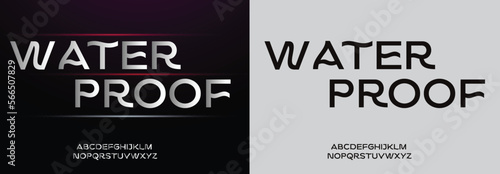 Water Proof, Game Sport Movie Alphabet Font. Typography modern regular style font for technology, digital, logo design. vector illustration