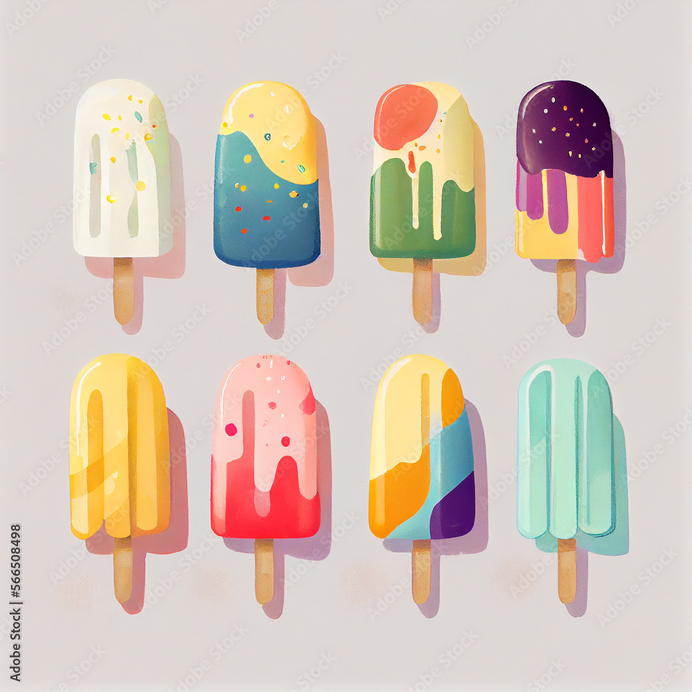 Cartoon. Cute popsicles on a blank background. generative ai Cartoon. Cute popsicles on a blank background. generative ai