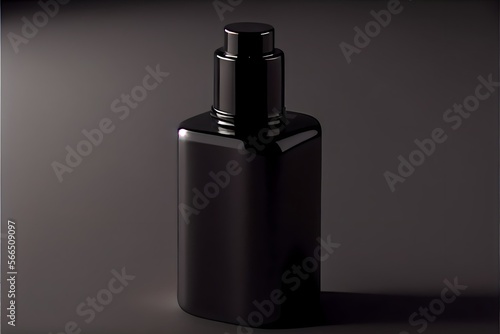 bottle of perfume, Black matt bottle serum cosmetic , generative ai, bottle. clean modernism, mockup, template