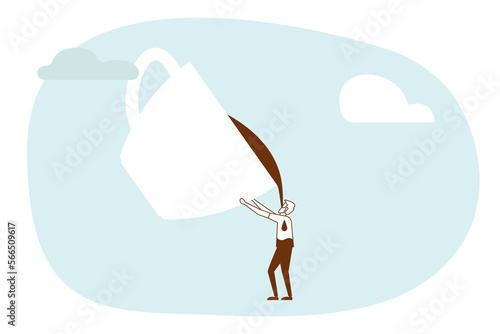 Vector illustration concept of fatigue from work. Burnout at work. The need for additional energy from coffee. Motivation for work. Coffee energy.