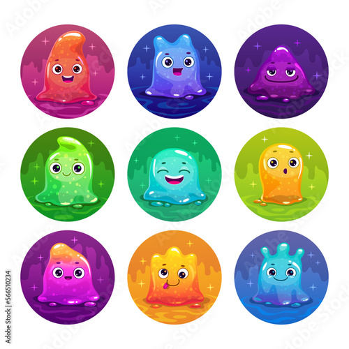 Little cute cartoon colorful slime aliens set