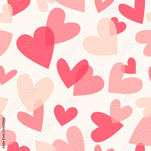 Seamless Valentine's Day pattern with transparent hearts confetti. Hand drawn vector background.