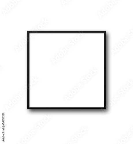 Black square picture frame hanging on a transparent background photo