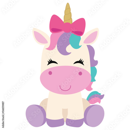 Cute sitting unicorn vector cartoon illustration 