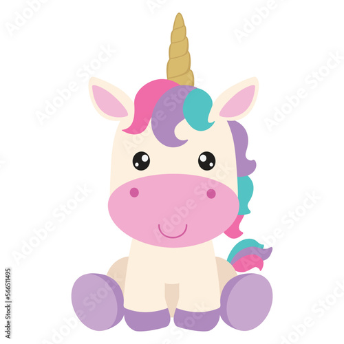 Cute sitting unicorn vector cartoon illustration 