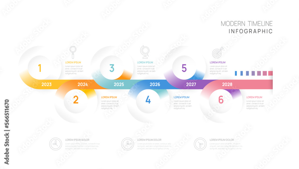 Infographic Timeline diagram template for business. 6 Steps Modern ...