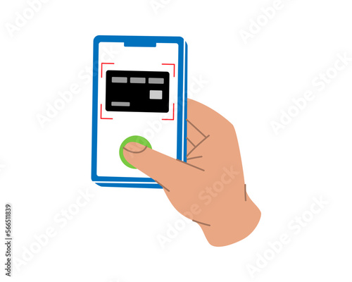 Card scanning for banking e-payment. Smartphone with online payment. Mobile banking app. Paying by NFC function. Wireless contactless NFC payments.